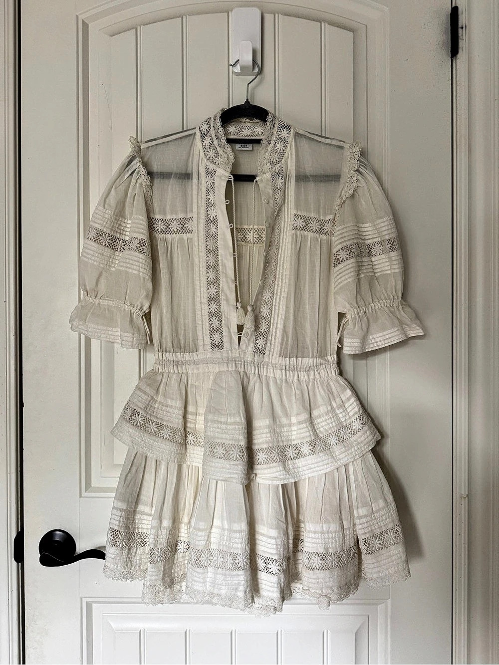 ARITZIA SUNDAY BEST Lace Trim Tiered Mini Dress in White Size XS